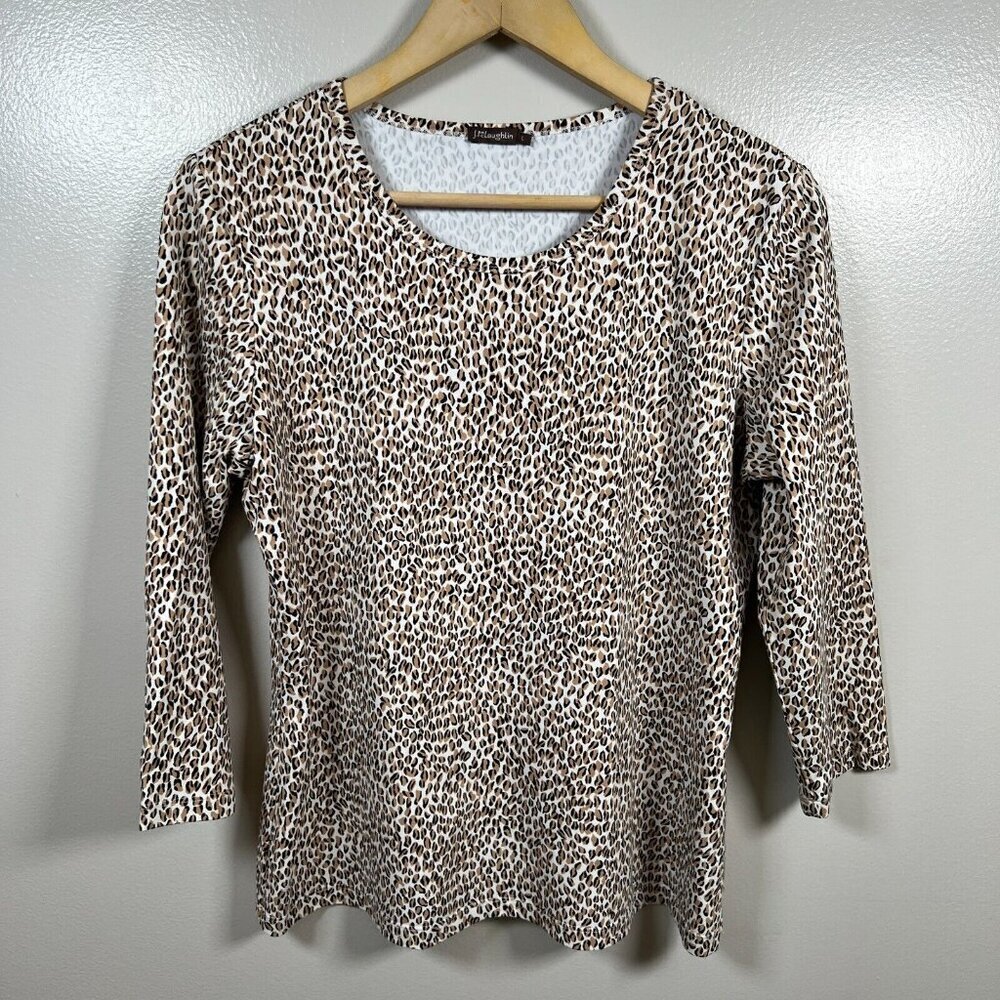 J.Mclaughlin Catalina Cloth Top Size Large Leopard Brown Stretch Travel Work
